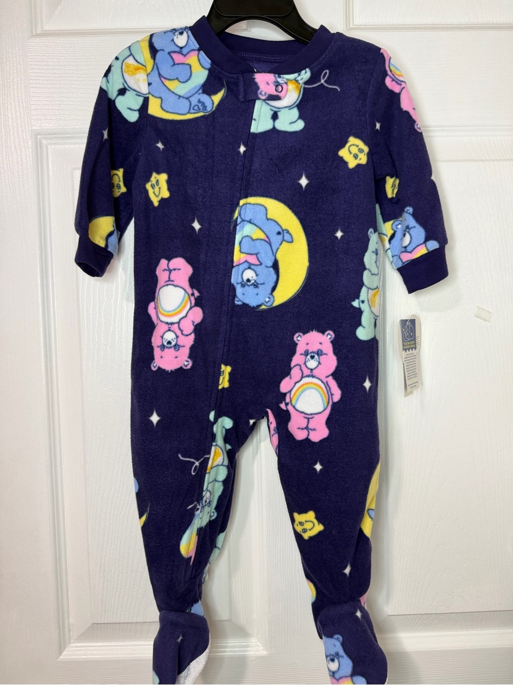 Care Bears Navy Fleece Footed Pajamas with Pink, Blue, Yellow Bears